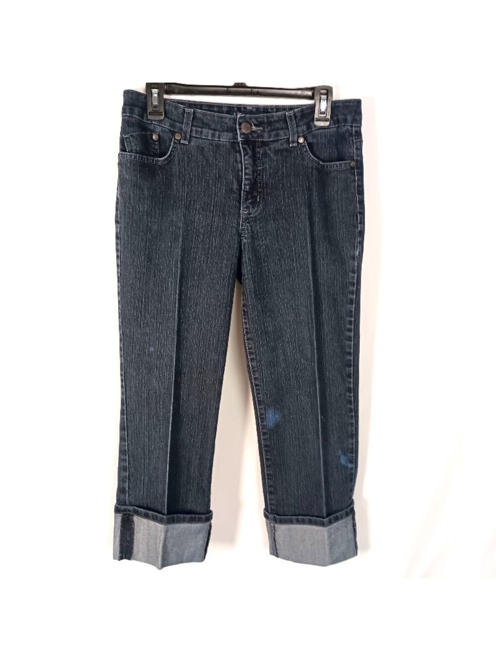 Anne Klein AK Metro Bling Capri Jeans Womens 8 Mid Rise Cuffed Stretch